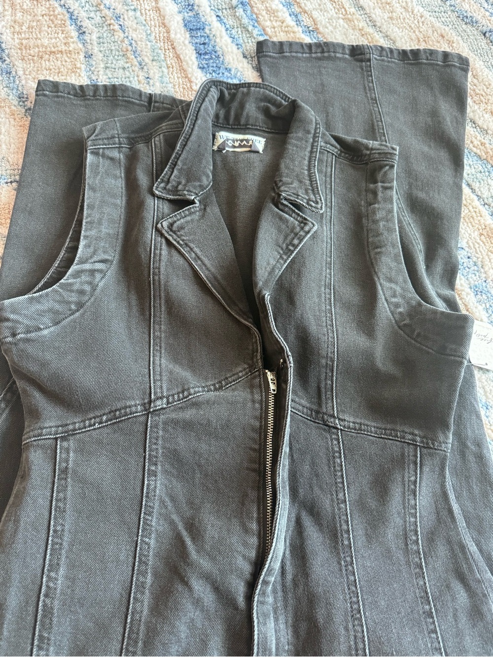 Free People Charcoal Gray Zip-Front Denim Overall Vest
